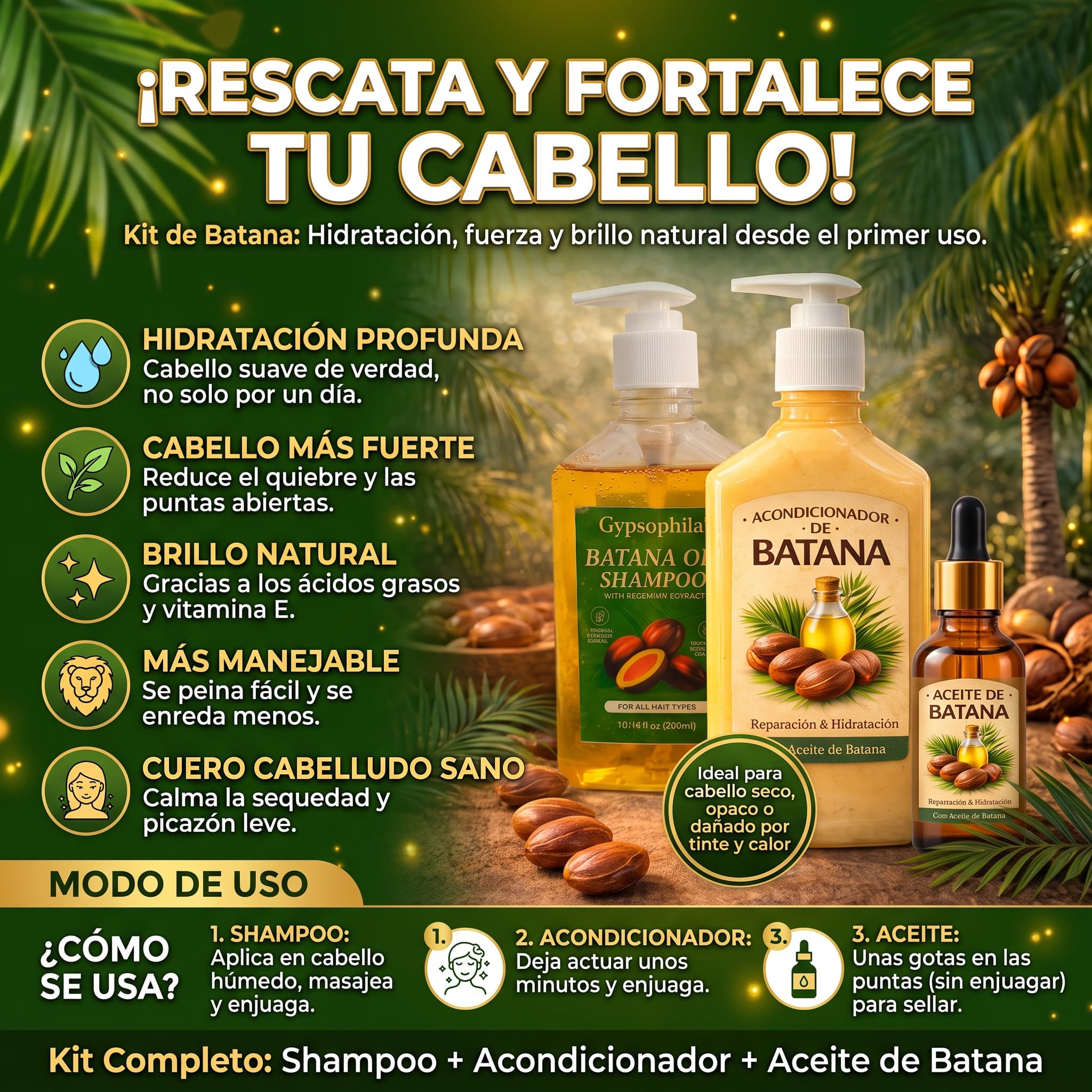 ACEITE+ACONDICIONADOR+SHAMPO DE BATANA