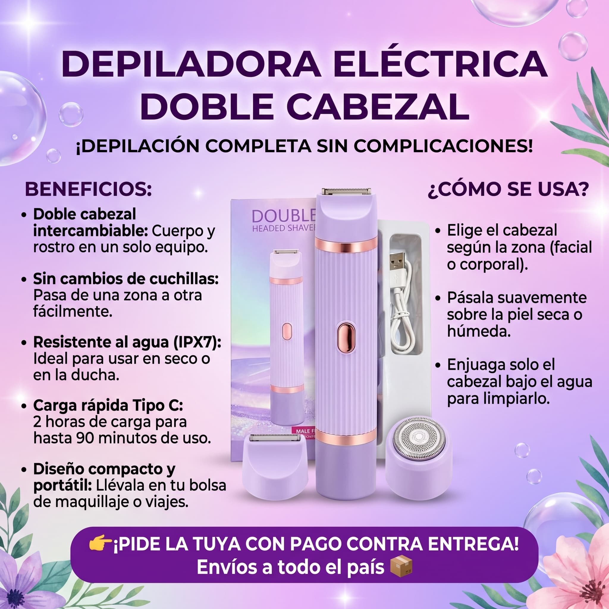 depiladora eléctrica doble cabezal
